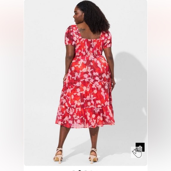 NWT Torrid MIDI Cotton Clip Dot Lace Up Smocked Dress Size 2x - Picture 2 of 9